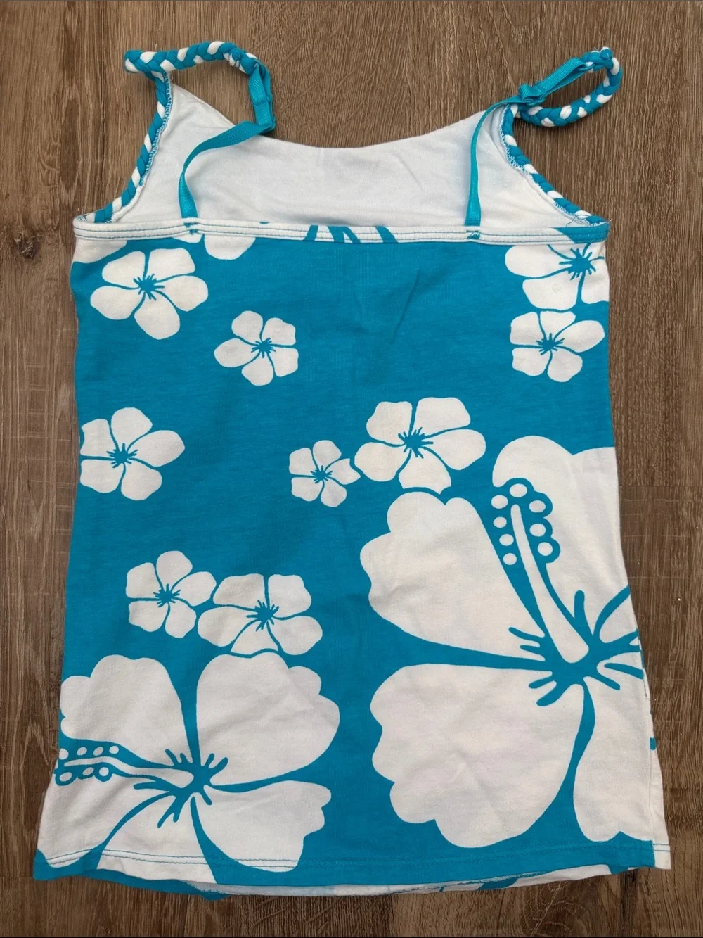 Justice Blue & White Floral Embellished Tank Top with Adjustable Straps
